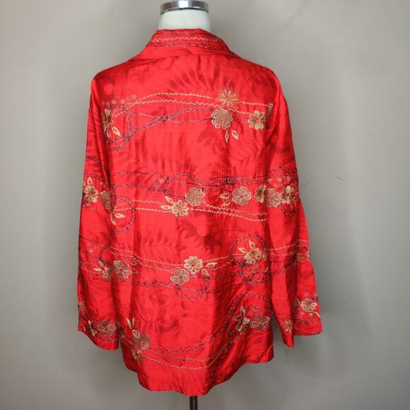 Chico's Design Silk Floral Embroidered Shirt Button Up - Picture 9 of 11